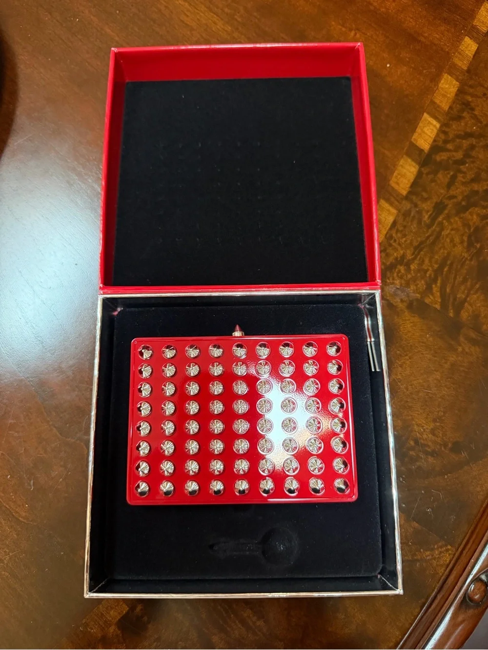 Christian Louboutin Red and Silver Studded Compact Case